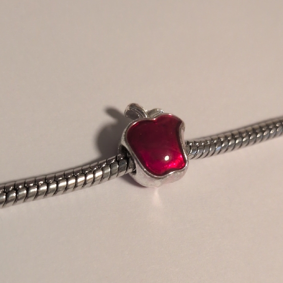 Silver and Red Apple Charm for Pandora Style Bracelet - Picture 2 of 4